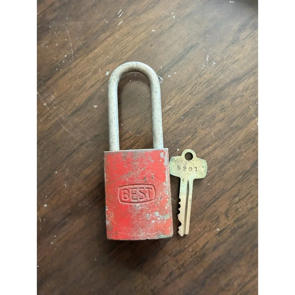 Vintage Best Padlock Lock With Key Antique Red 4